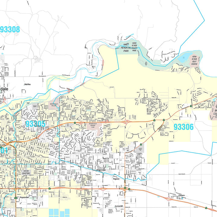 Premium Style Wall Map of Bakersfield CA.
