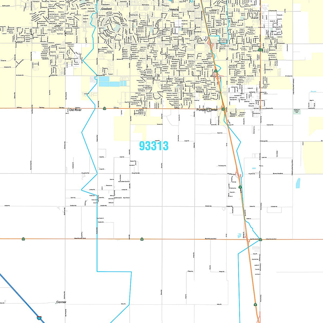Premium Style Wall Map of Bakersfield CA.