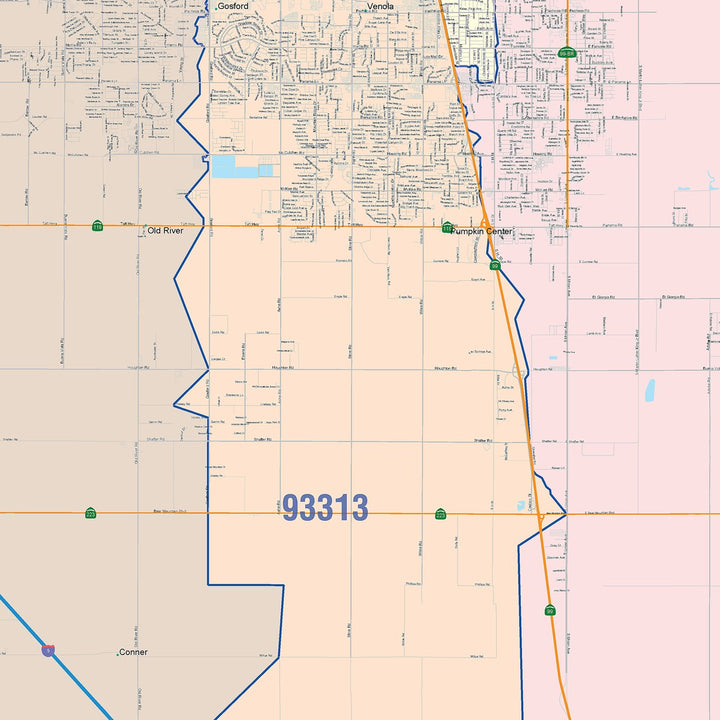 Color Cast Zip Code Style Wall Map of Bakersfield, CA – American Map Store