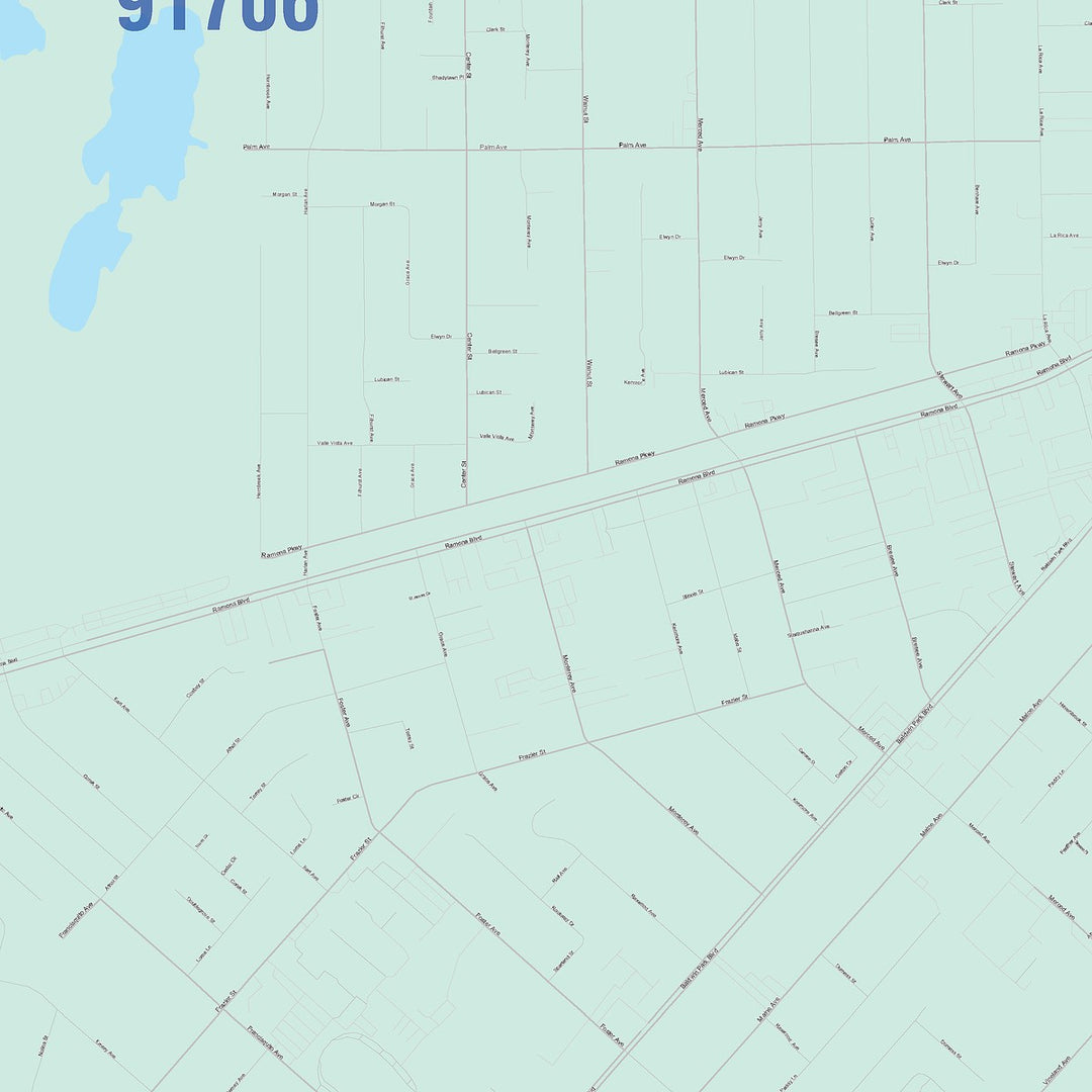 Color Cast Zip Code Style Wall Map of Baldwin Park, CA