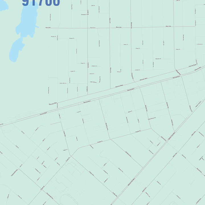 Color Cast Zip Code Style Wall Map of Baldwin Park, CA
