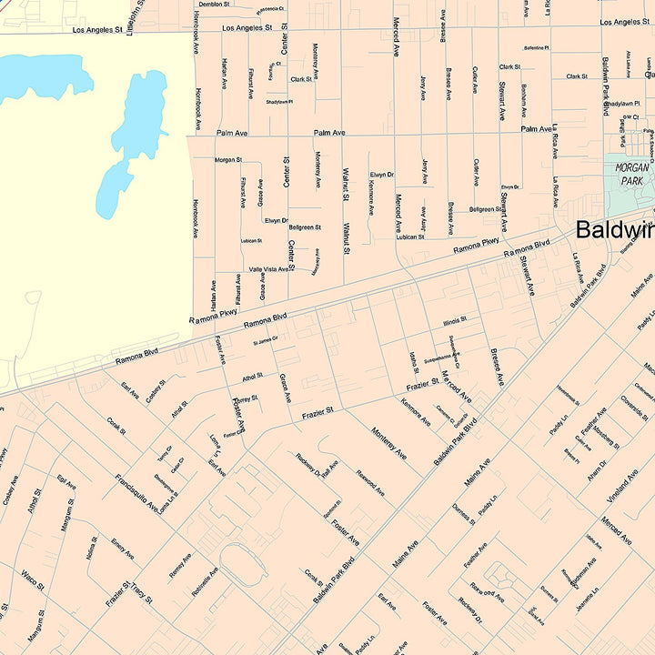 Premium Style Wall Map of Baldwin Park, CA
