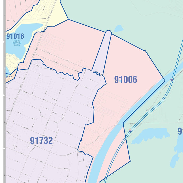 Color Cast Zip Code Style Wall Map of Baldwin Park, CA