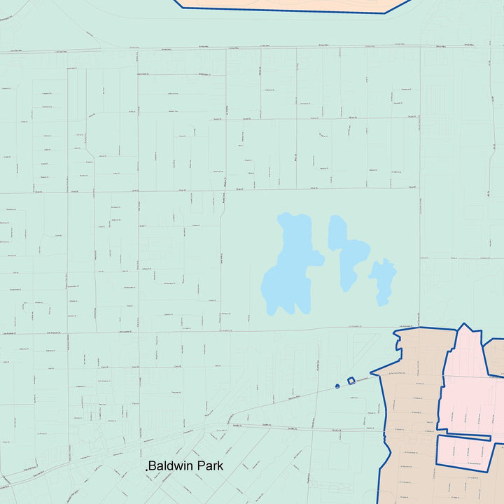 Color Cast Zip Code Style Wall Map of Baldwin Park, CA