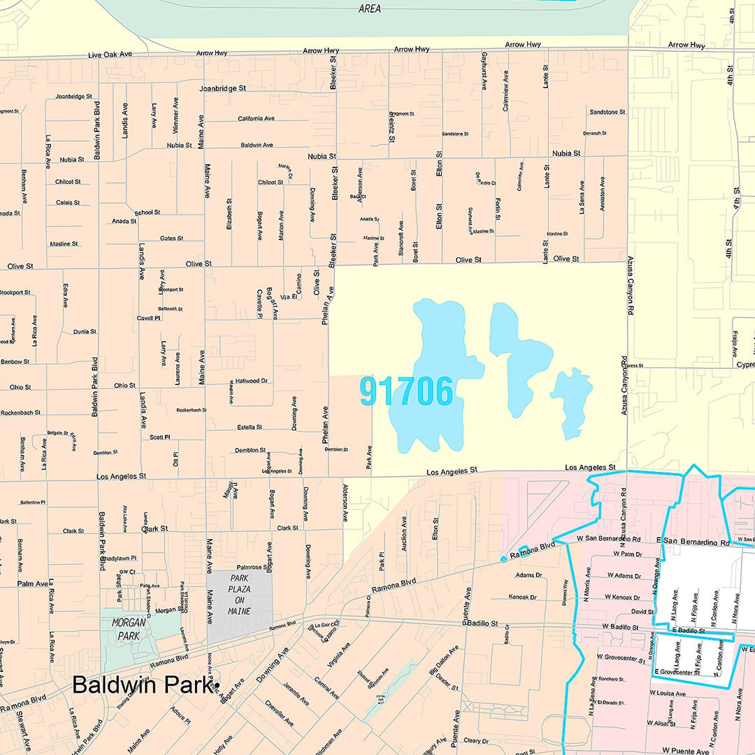 Premium Style Wall Map of Baldwin Park, CA