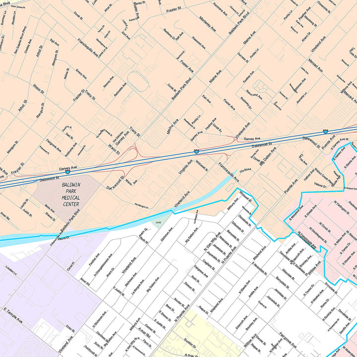 Premium Style Wall Map of Baldwin Park, CA