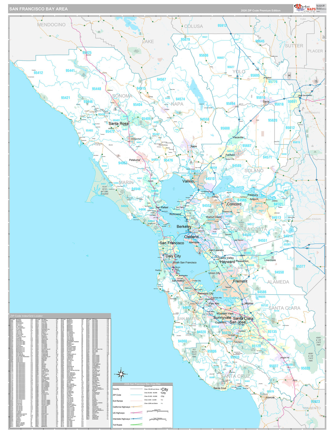 Premium Style Wall Map of Bay Area, CA
