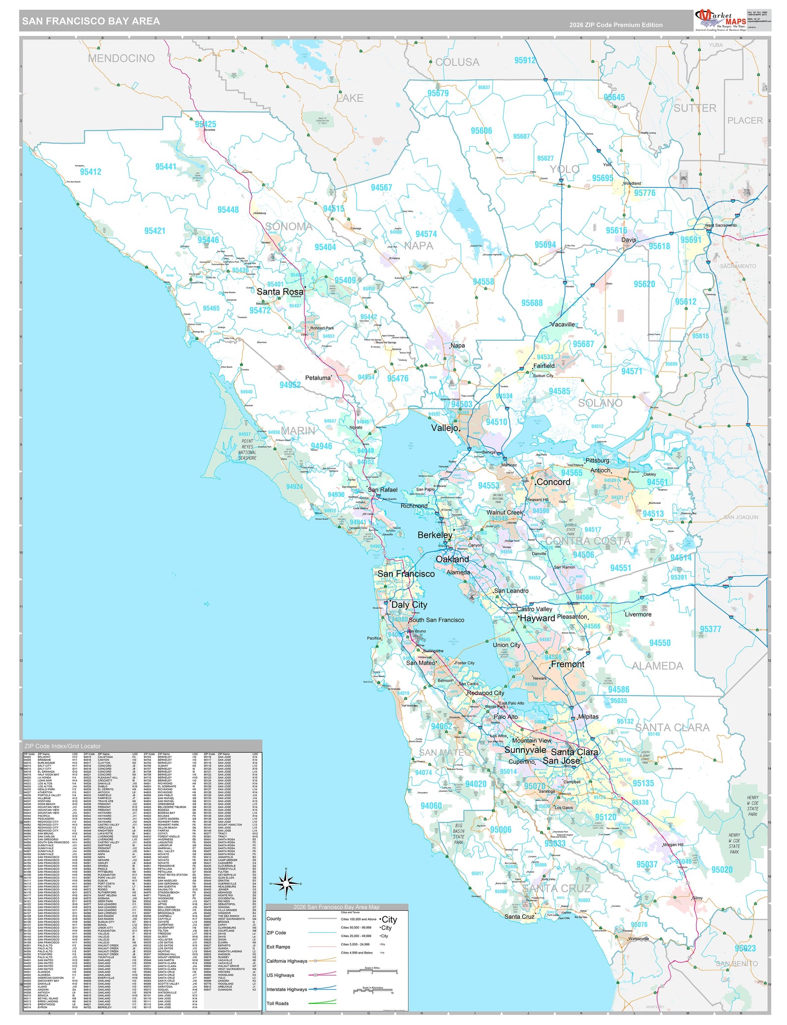 Premium Style Wall Map of Bay Area, CA