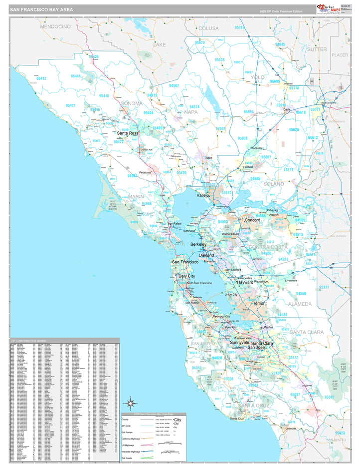 Premium Style Wall Map of Bay Area, CA