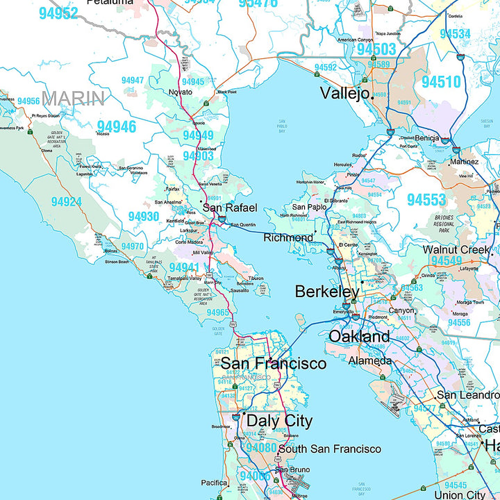 Premium Style Wall Map of Bay Area, CA