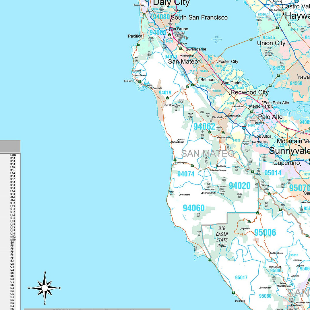 Premium Style Wall Map of Bay Area, CA