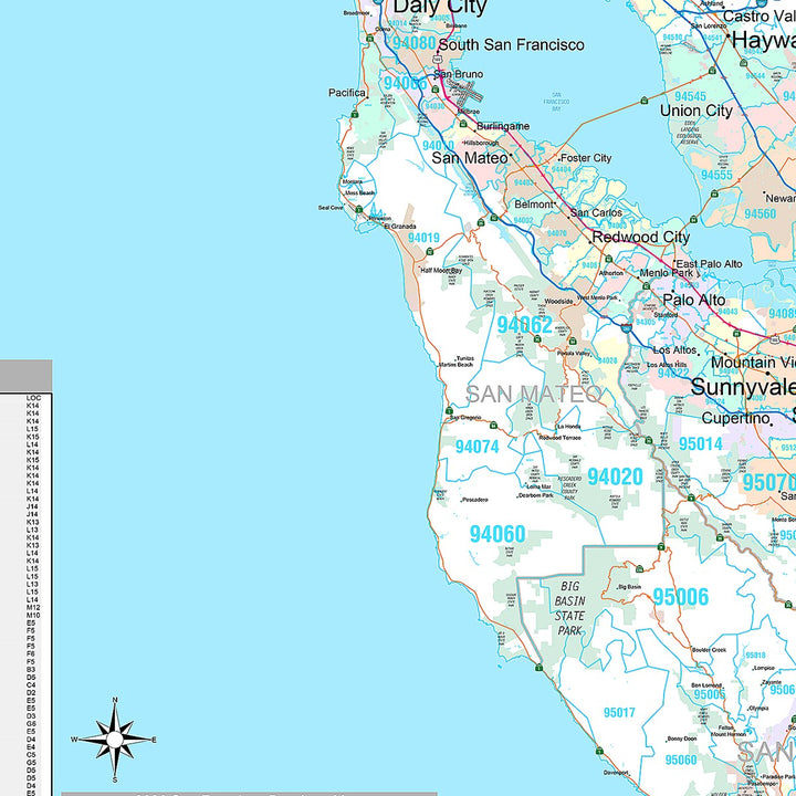 Premium Style Wall Map of Bay Area, CA
