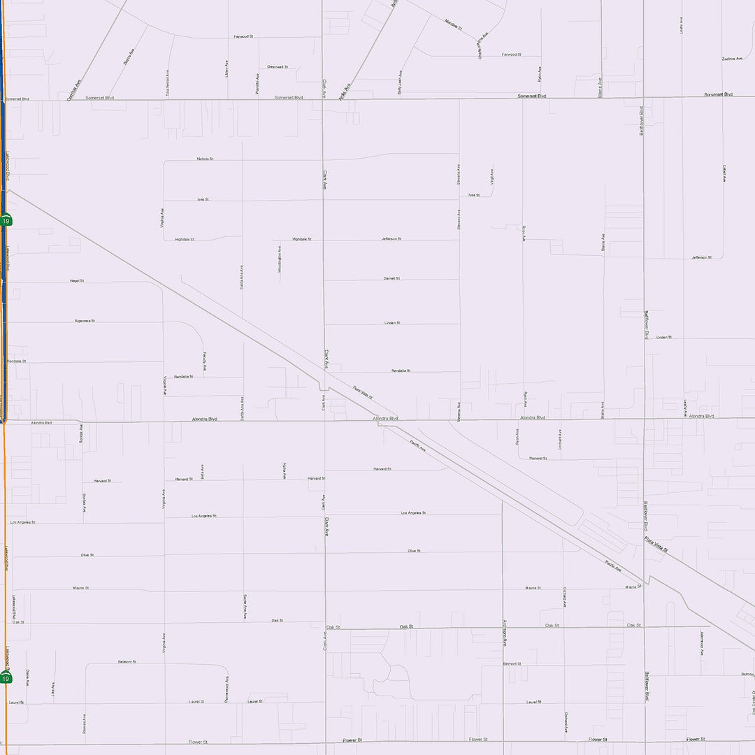 Color Cast Zip Code Style Wall Map of Bellflower, CA