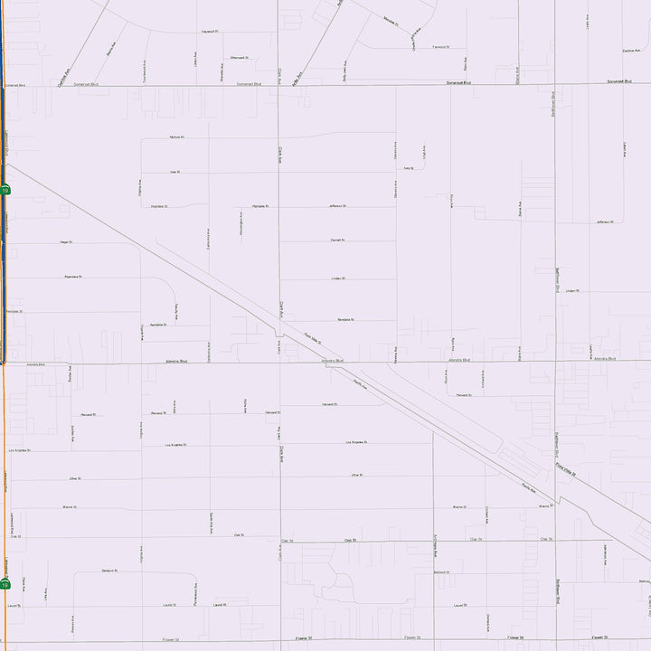 Color Cast Zip Code Style Wall Map of Bellflower, CA