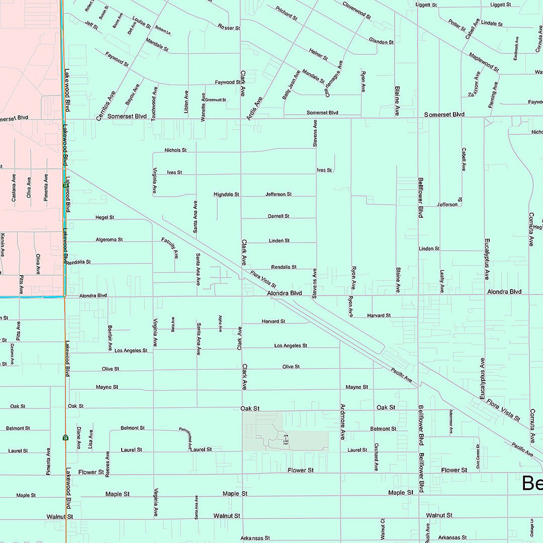 Premium Style Wall Map of Bellflower, CA