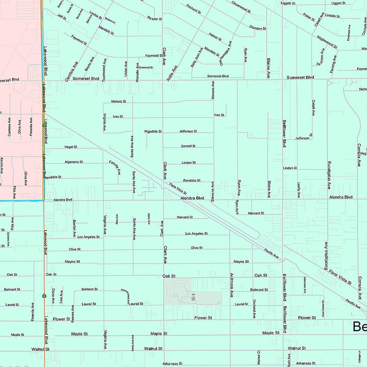 Premium Style Wall Map of Bellflower, CA