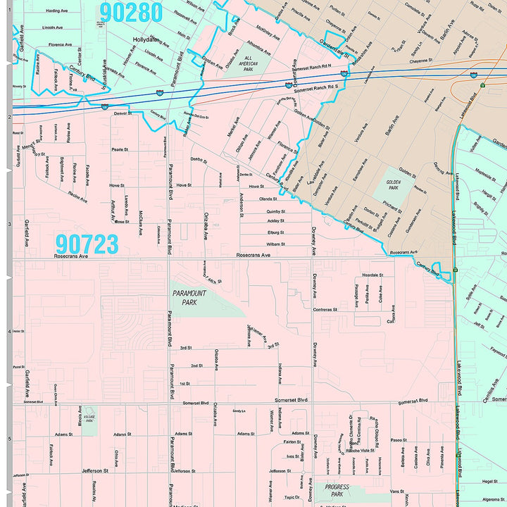Premium Style Wall Map of Bellflower, CA