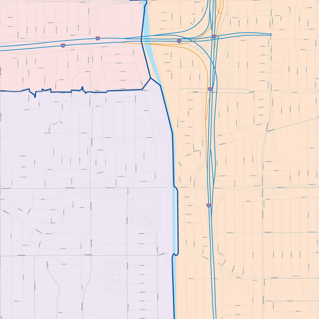Color Cast Zip Code Style Wall Map of Bellflower, CA