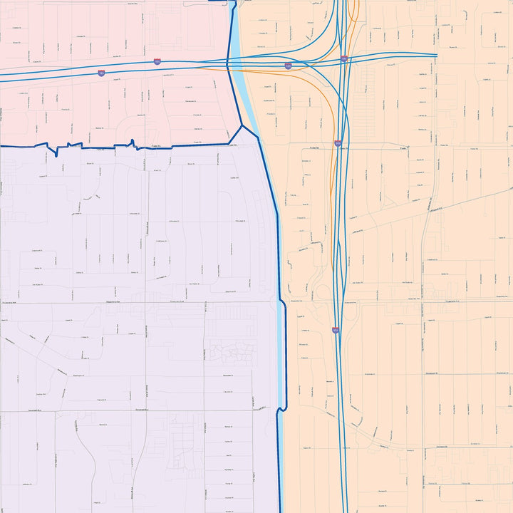 Color Cast Zip Code Style Wall Map of Bellflower, CA