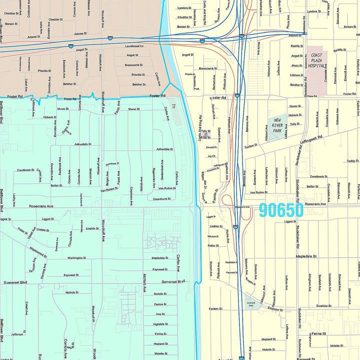 Premium Style Wall Map of Bellflower, CA