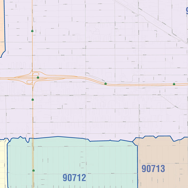Color Cast Zip Code Style Wall Map of Bellflower, CA