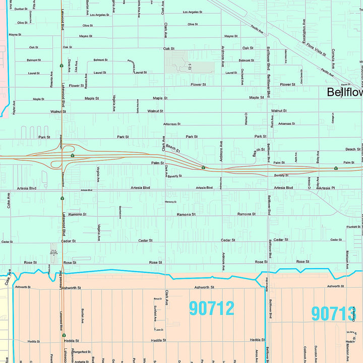 Premium Style Wall Map of Bellflower, CA