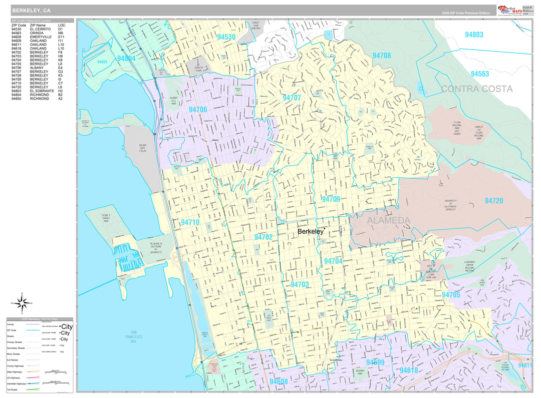 Premium Style Wall Map of Berkeley, CA