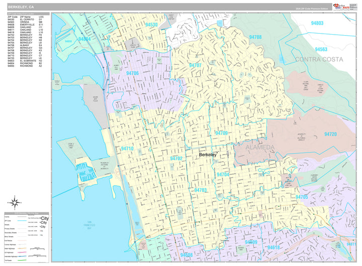 Premium Style Wall Map of Berkeley, CA