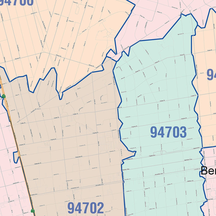 Color Cast Zip Code Style Wall Map of Berkeley, CA