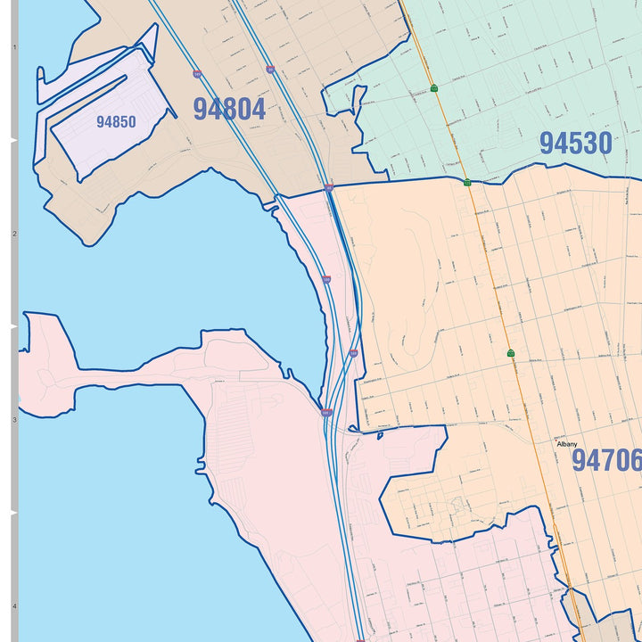 Color Cast Zip Code Style Wall Map of Berkeley, CA