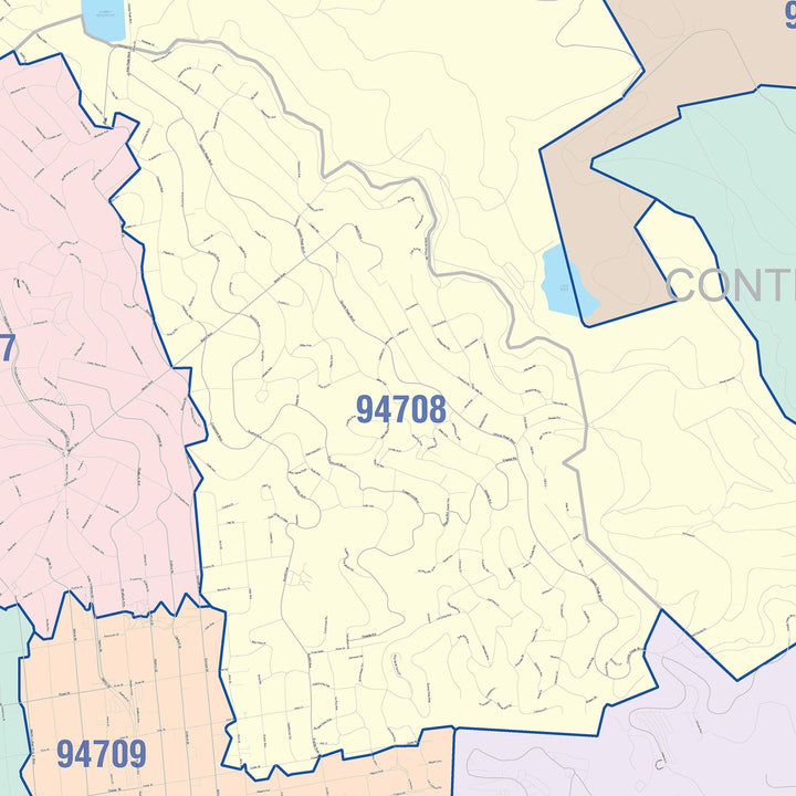 Color Cast Zip Code Style Wall Map of Berkeley, CA