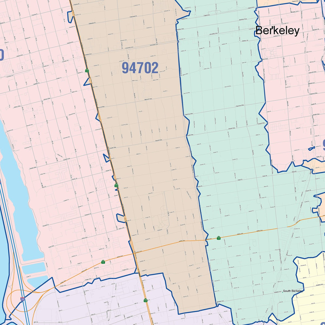 Color Cast Zip Code Style Wall Map of Berkeley, CA