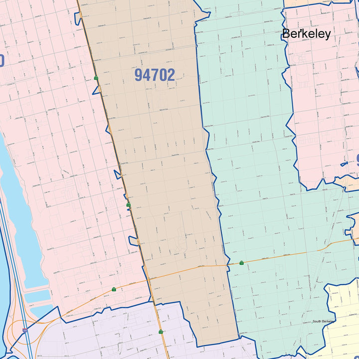 Color Cast Zip Code Style Wall Map of Berkeley, CA