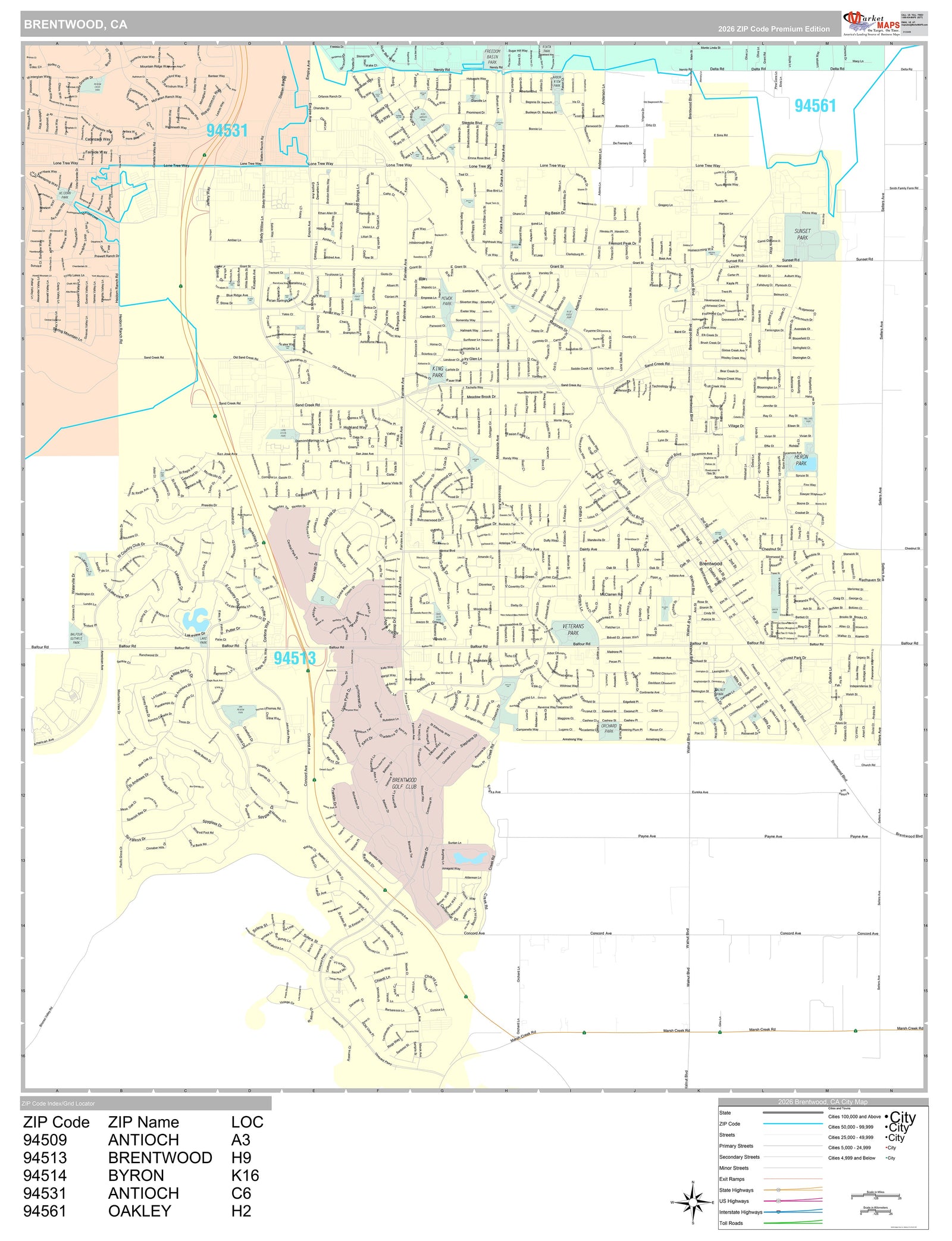Premium Style Wall Map of Brentwood, CA