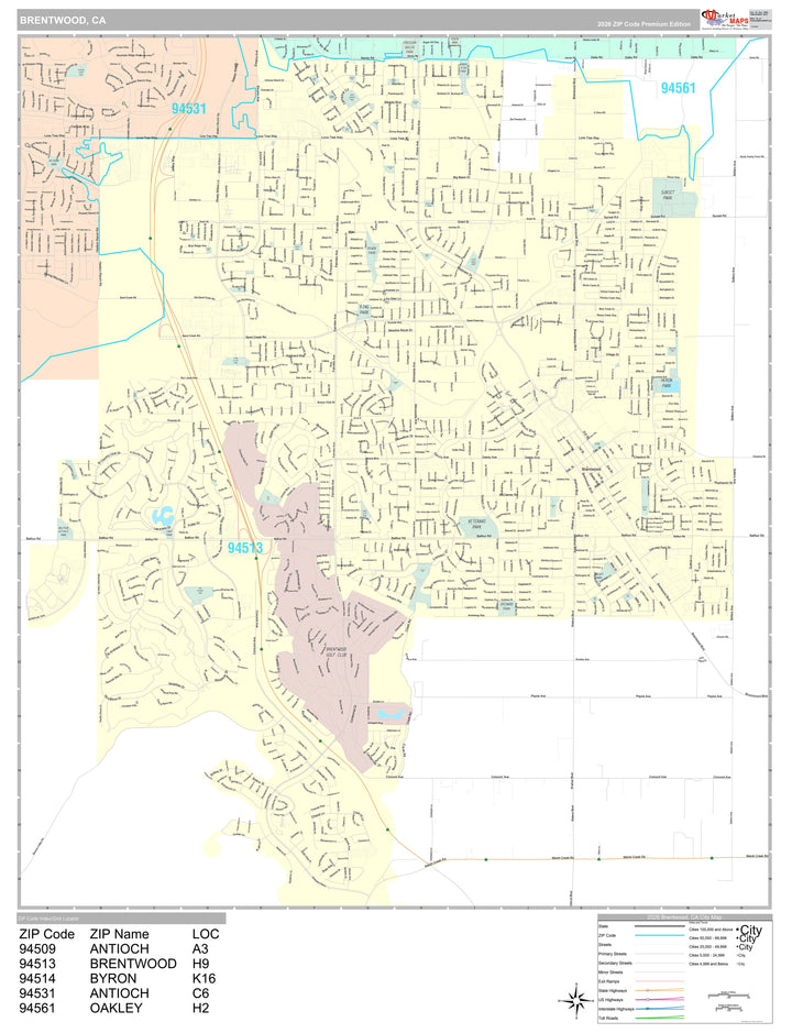 Premium Style Wall Map of Brentwood, CA