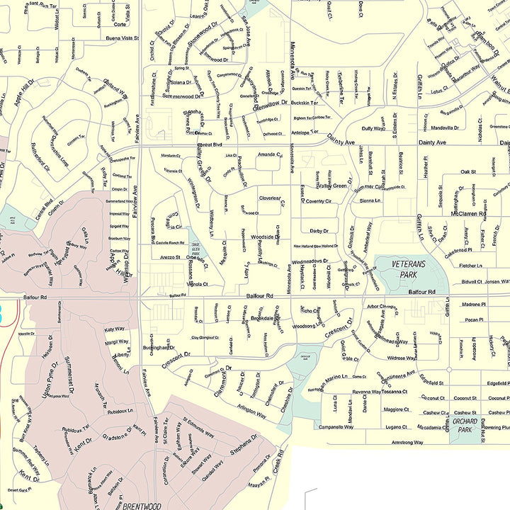 Premium Style Wall Map of Brentwood, CA