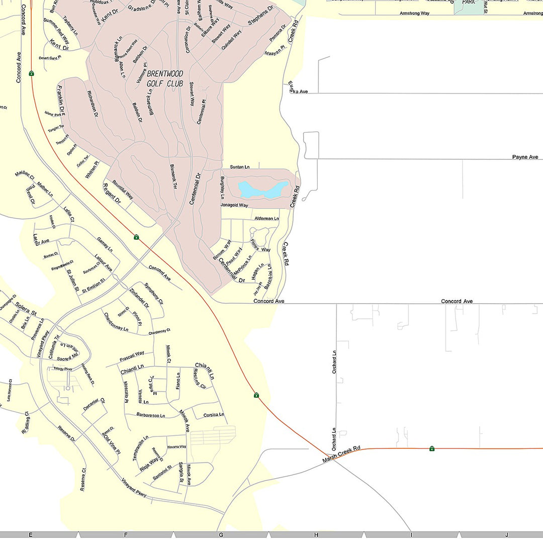 Premium Style Wall Map of Brentwood, CA