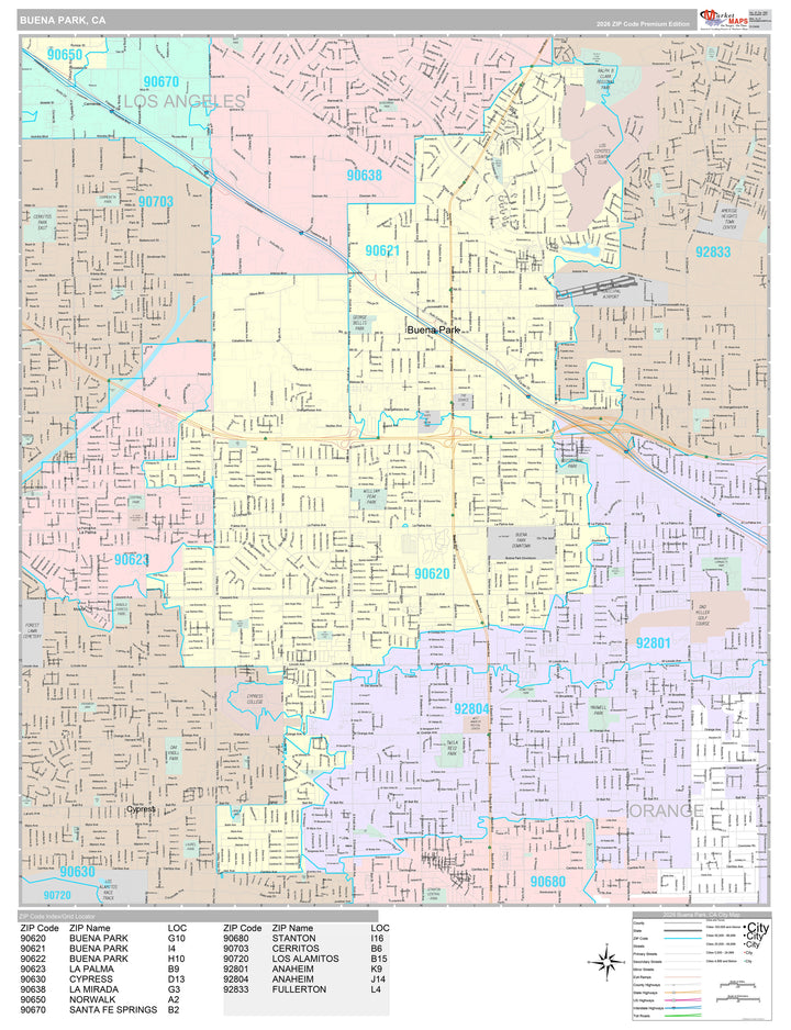 Premium Style Wall Map of Buena Park, CA