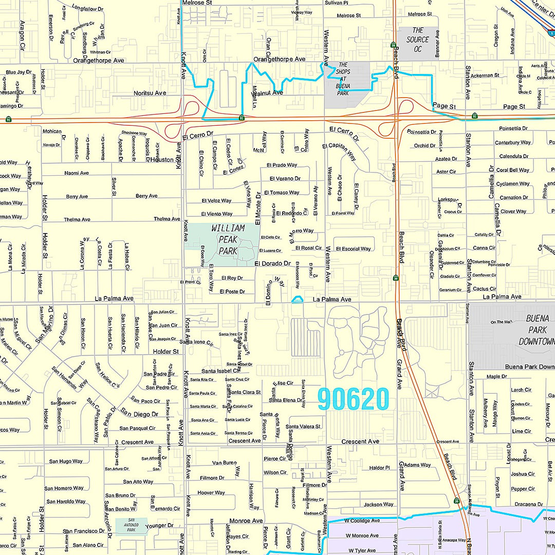 Premium Style Wall Map of Buena Park, CA
