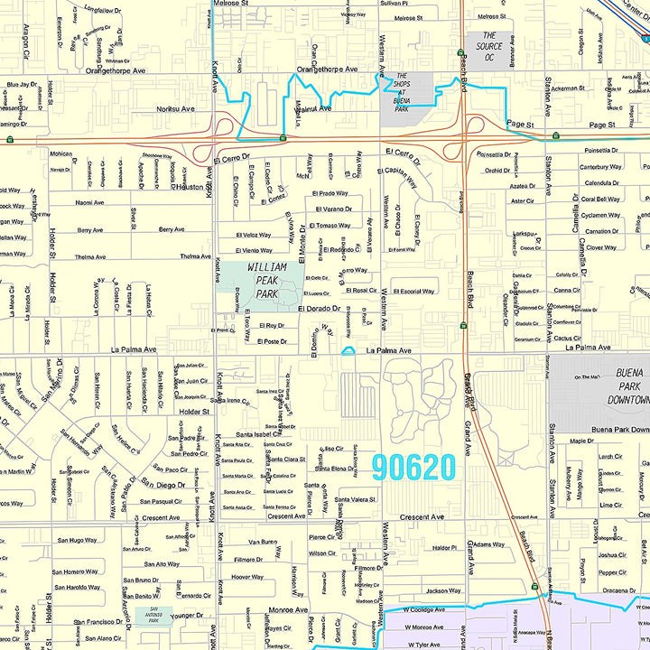 Premium Style Wall Map of Buena Park, CA
