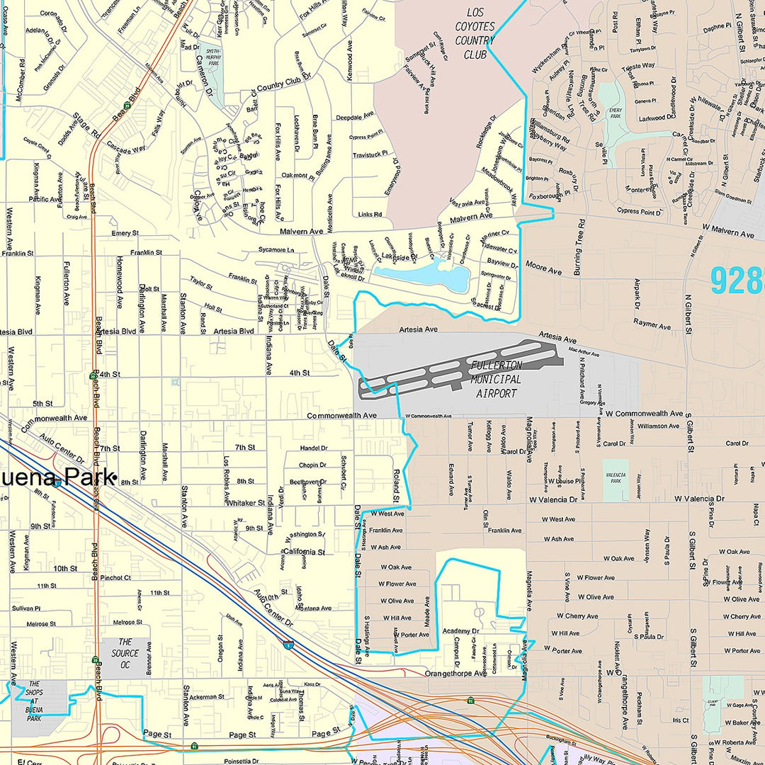 Premium Style Wall Map of Buena Park, CA