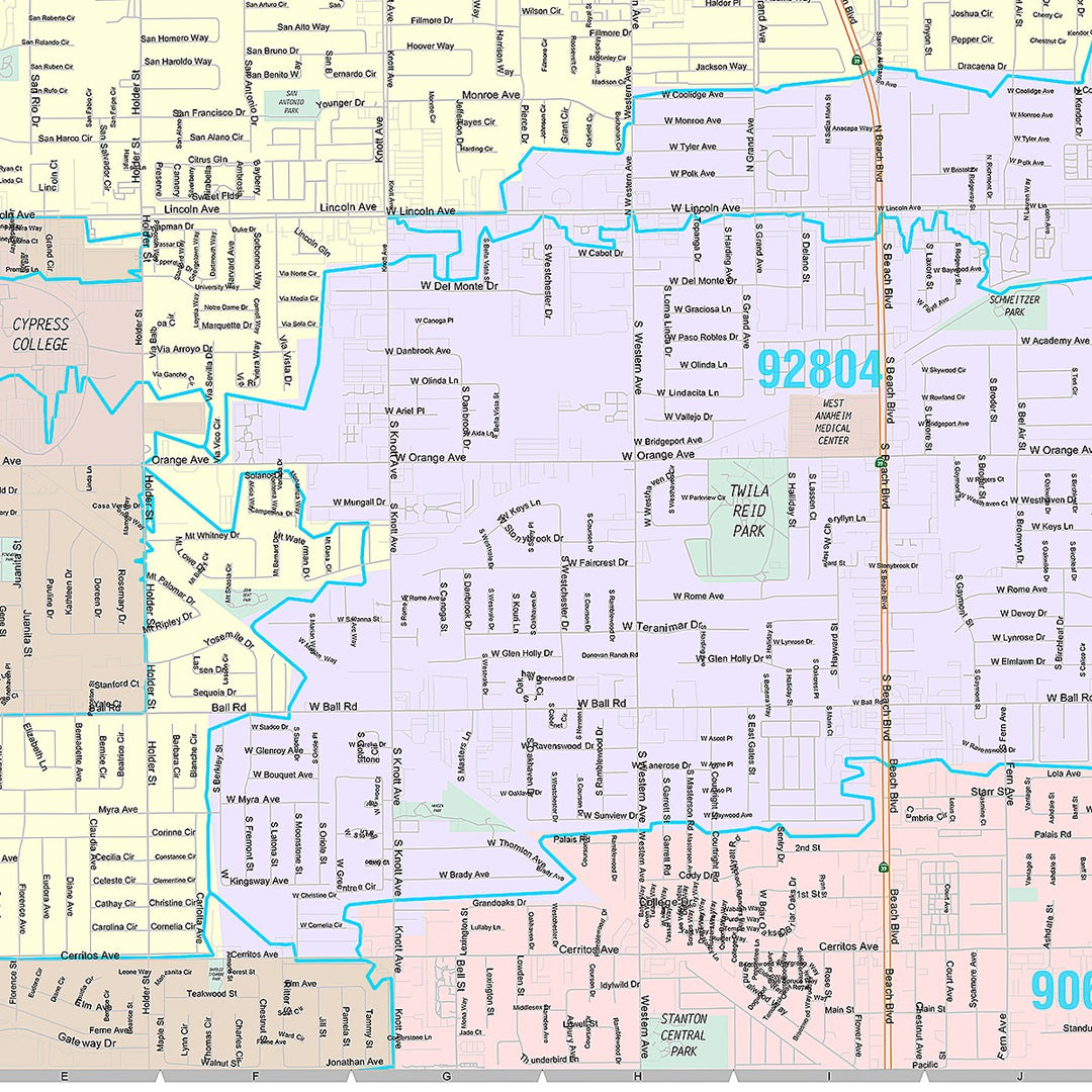 Premium Style Wall Map of Buena Park, CA