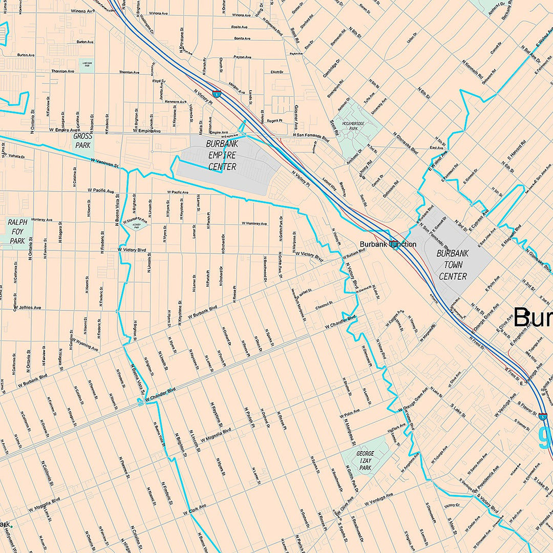 Premium Style Wall Map of Burbank, CA