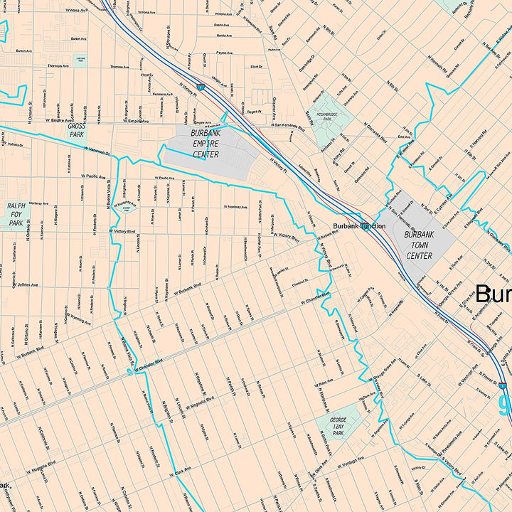 Premium Style Wall Map of Burbank, CA