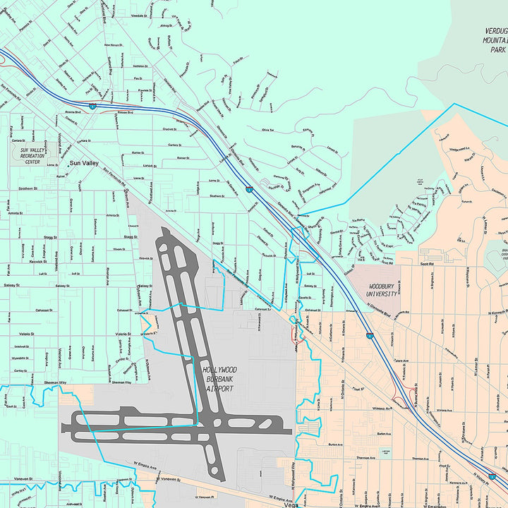 Premium Style Wall Map of Burbank, CA