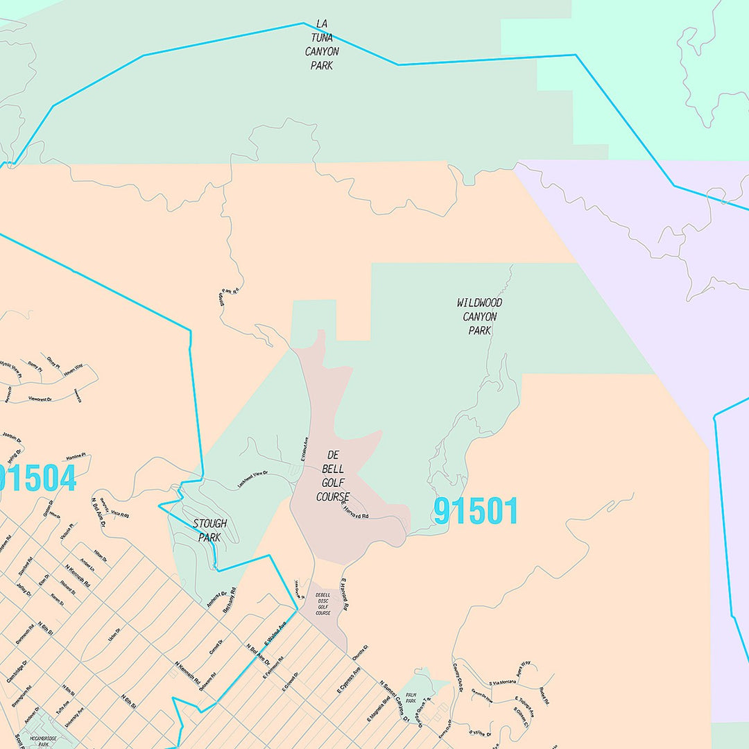 Premium Style Wall Map of Burbank, CA