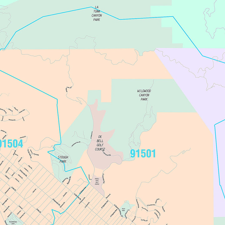 Premium Style Wall Map of Burbank, CA