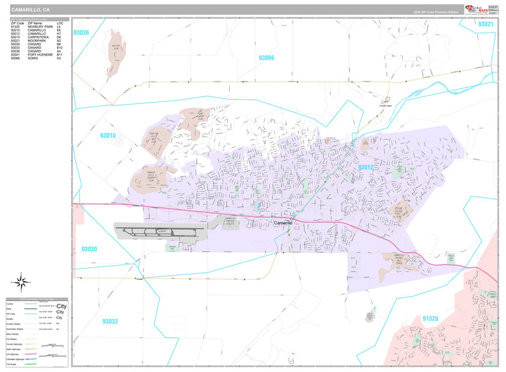 Premium Style Wall Map of Camarillo, CA