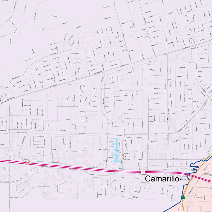 Color Cast Zip Code Style Wall Map of Camarillo, CA