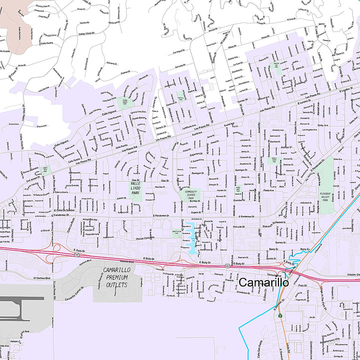 Premium Style Wall Map of Camarillo, CA